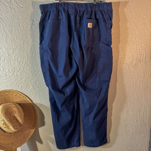 Carhartt XL Navy Blue Ripstop Cargo Work Pants Elastic Waist - Picture 9 of 9